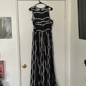 Elegant Black and White Polka Dot Maxi Jumpsuit